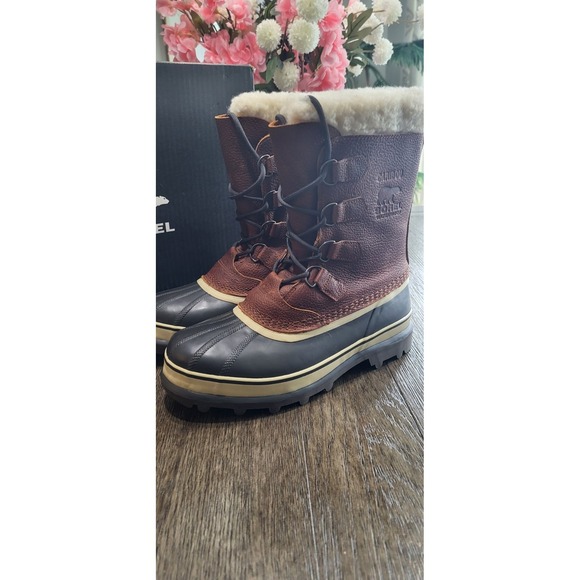 Sorel Caribou Men\'s Waterproof Winter Boots Size 9 Tobacco Brown Rated -40F New